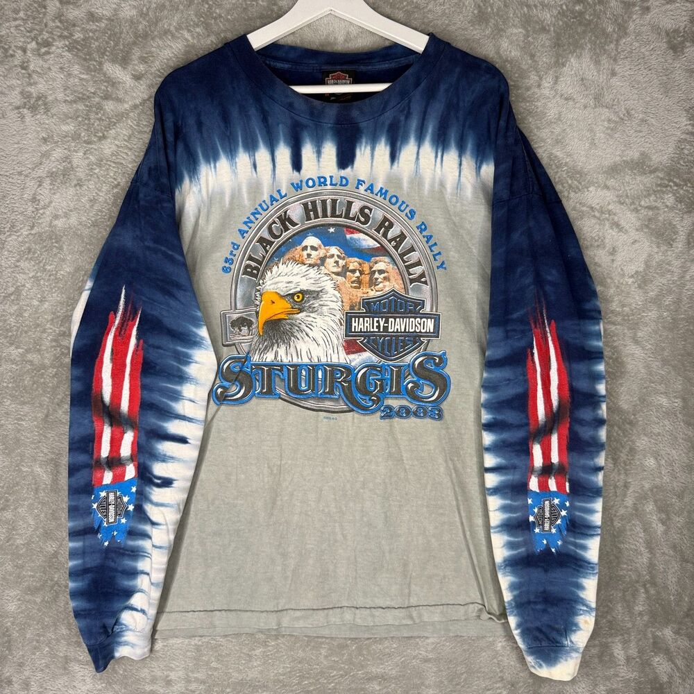 Vtg Harley Davidson T-Shirt Men 2XL Long Sleeve Sturgis Black Hills Rally 2003